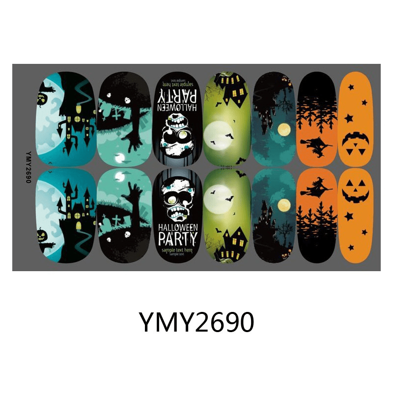 Halloween Nail Polish Sticker Skull Pumpkin Ghost Skeleton Jack Nail Strip