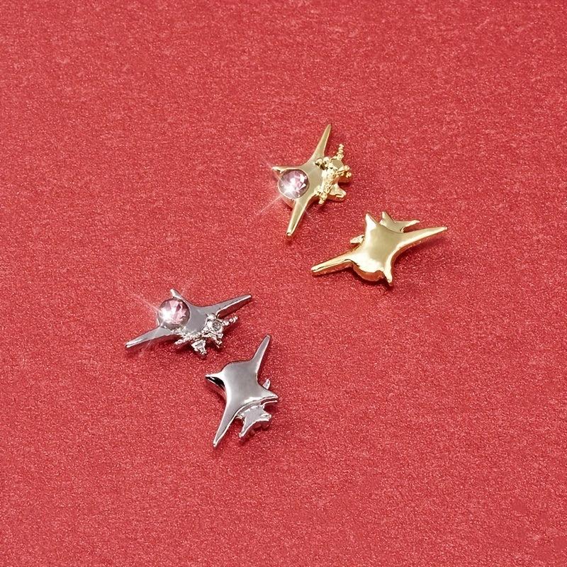 4pcs 3D Alloy Zircon Star Nail Pendant Y2K Nail Art Charms