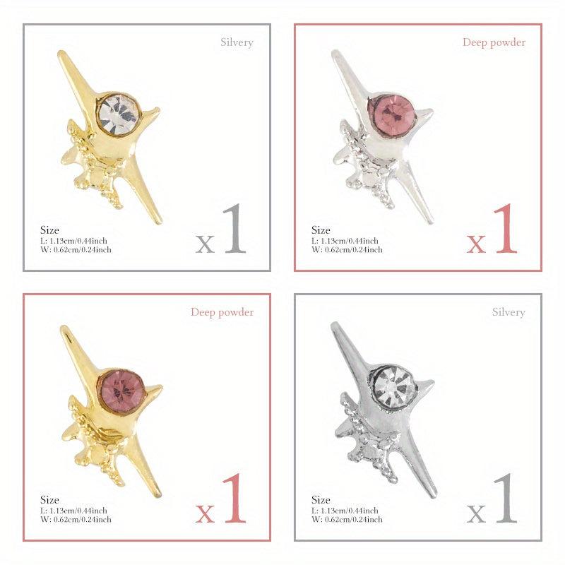 4pcs 3D Alloy Zircon Star Nail Pendant Y2K Nail Art Charms