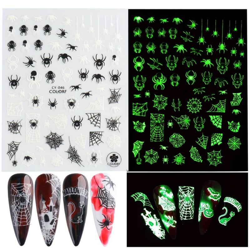 6pcs Halloween Luminous Nail Art Stickers Skull Pumpkin Spider Bat Ghost