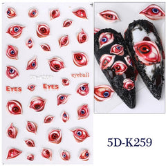 5D Embossed Halloween Nail Art Stickers Spider Eyeball Centipede Self Adhesive