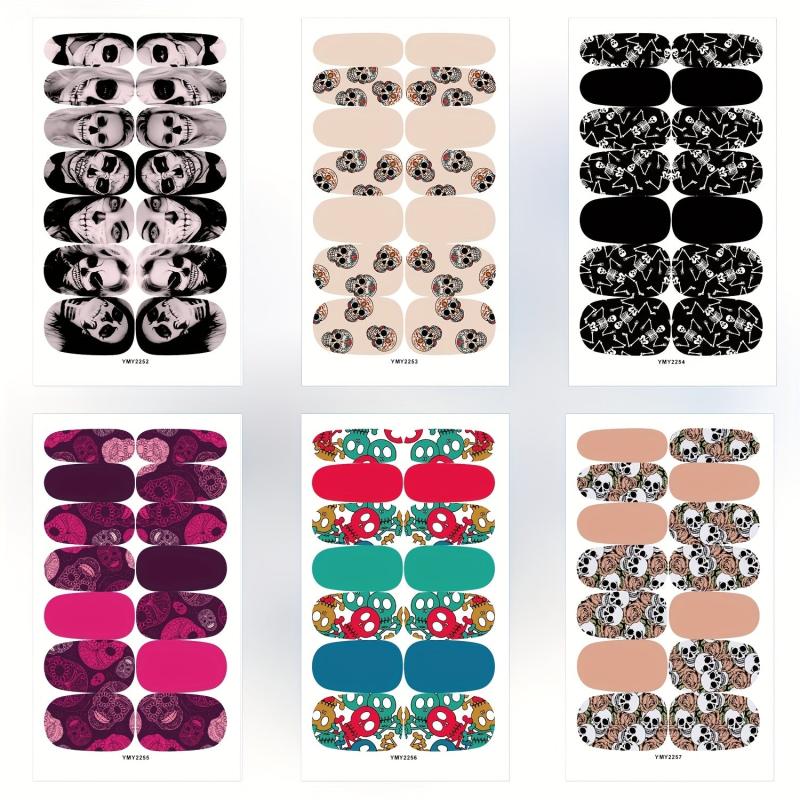 Halloween Skull Nail Stickers Gothic Art Full Wraps Nail Polish Stickers