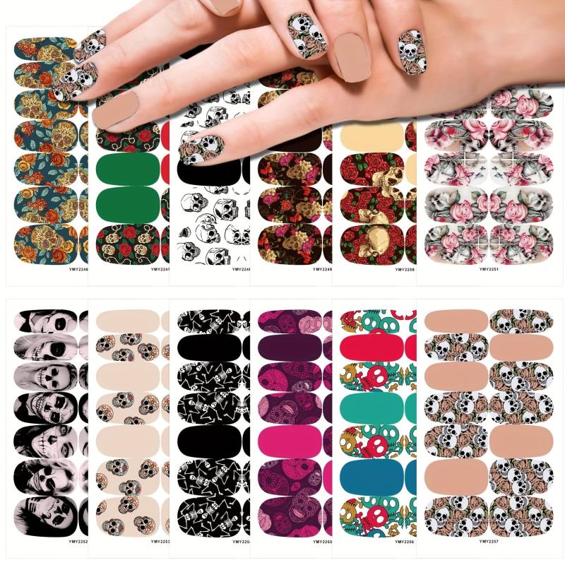 Halloween Skull Nail Stickers Gothic Art Full Wraps Nail Polish Stickers