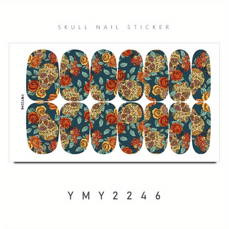 Halloween Skull Nail Stickers Gothic Art Full Wraps Nail Polish Stickers