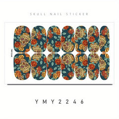 Halloween Skull Nail Stickers Gothic Art Full Wraps Nail Polish Stickers