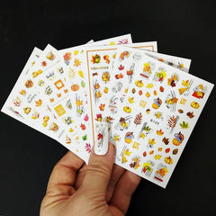 12 Sheets Maple Leaf Nail Art Stickers 3D Self Adhesive Fall Leaf Stickers