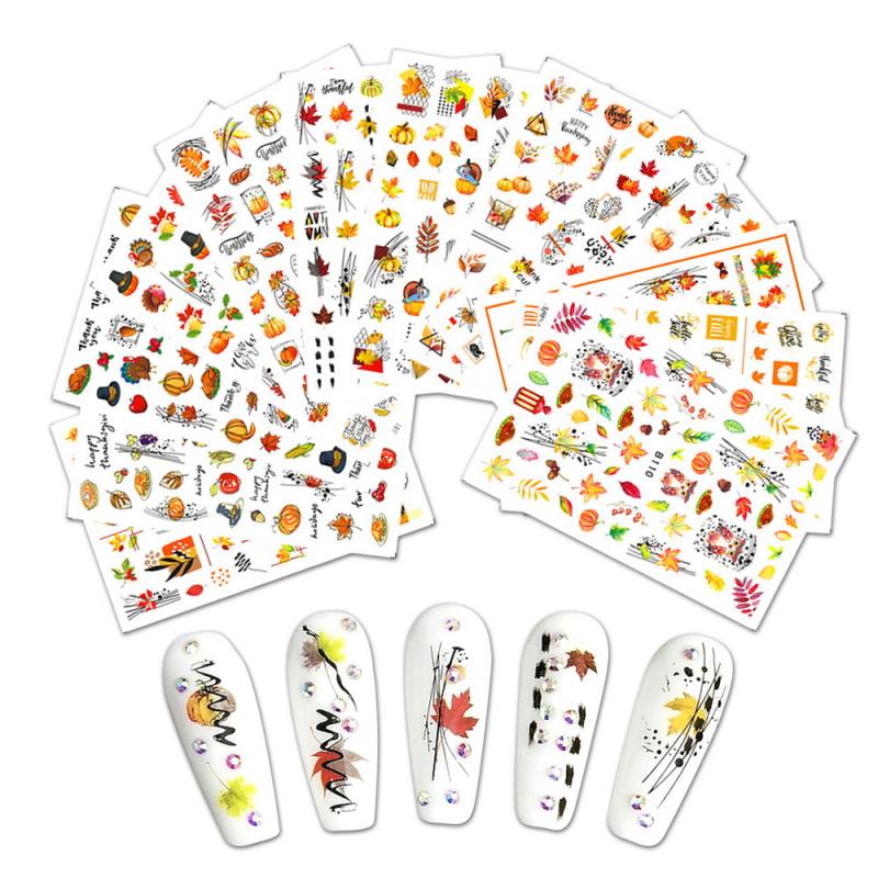 12 Sheets Maple Leaf Nail Art Stickers 3D Self Adhesive Fall Leaf Stickers