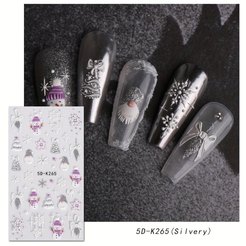5D Embossed Christmas Nail Art Stickers Snowman Elk Snowflake Santa Claus Decals