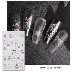 5D Embossed Christmas Nail Art Stickers Snowman Elk Snowflake Santa Claus Decals