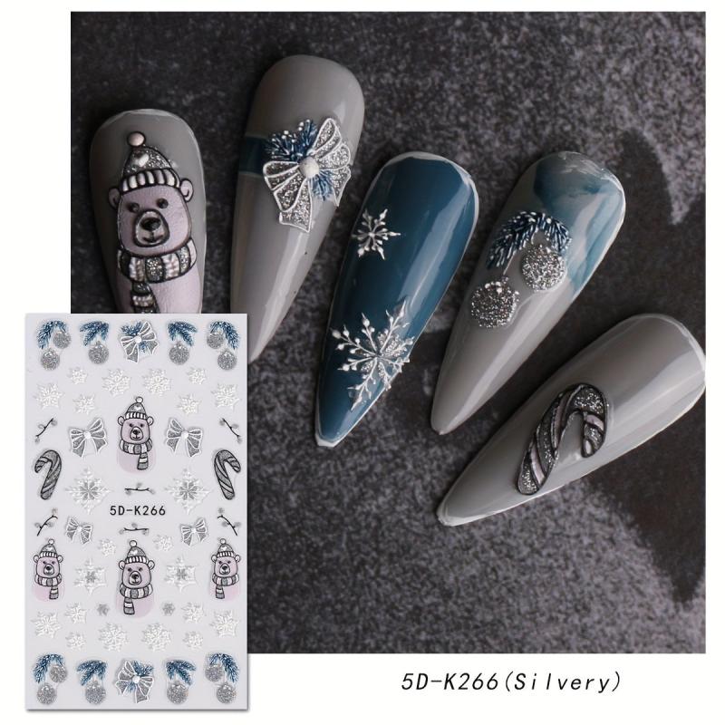 5D Embossed Christmas Nail Art Stickers Snowman Elk Snowflake Santa Claus Decals