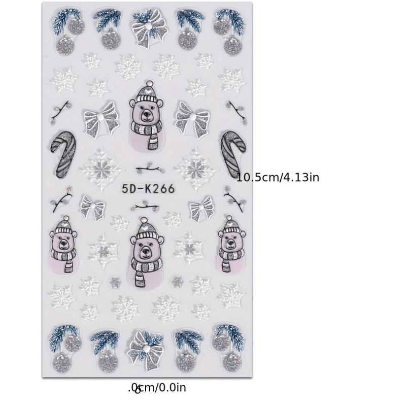 5D Embossed Christmas Nail Art Stickers Snowman Elk Snowflake Santa Claus Decals