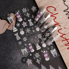 5D Embossed Christmas Nail Art Stickers Snowman Elk Snowflake Santa Claus Decals