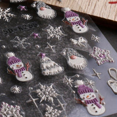5D Embossed Christmas Nail Art Stickers Snowman Elk Snowflake Santa Claus Decals