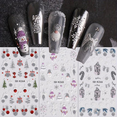 5D Embossed Christmas Nail Art Stickers Snowman Elk Snowflake Santa Claus Decals