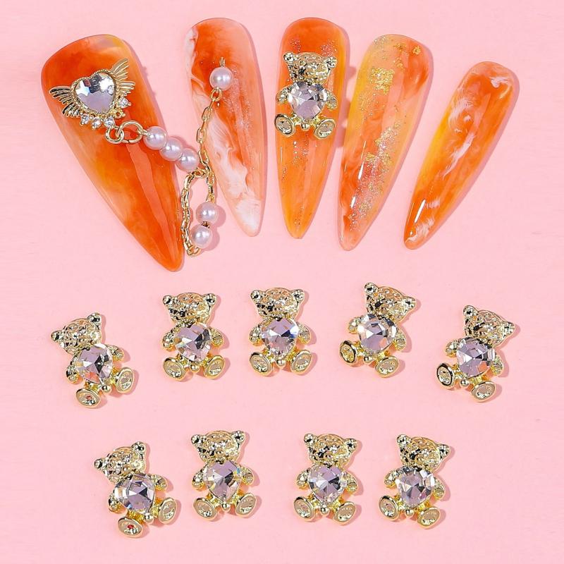 10pcs 3D Bear Nail Charms With Rhinestones Nail Art Jewelry