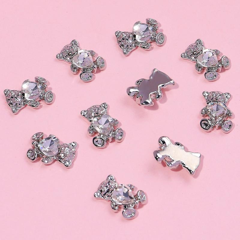 10pcs 3D Bear Nail Charms With Rhinestones Nail Art Jewelry