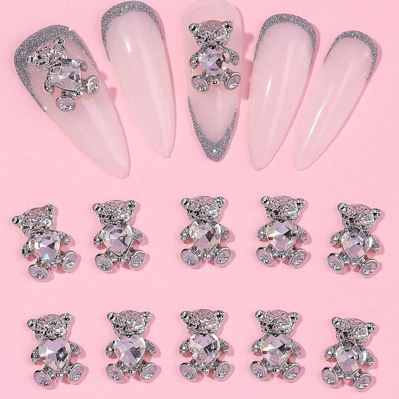 10pcs 3D Bear Nail Charms With Rhinestones Nail Art Jewelry