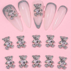 10pcs 3D Bear Nail Charms With Rhinestones Nail Art Jewelry