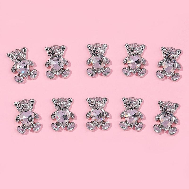 10pcs 3D Bear Nail Charms With Rhinestones Nail Art Jewelry
