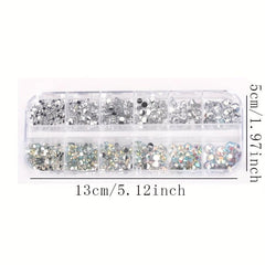 12 Grids Glitter Transparent Flat Rhinestone Inlaid DIY Nail Art Decoration