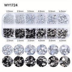 12 Grids Glitter Transparent Flat Rhinestone Inlaid DIY Nail Art Decoration