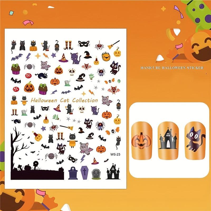 8pcs Halloween Nail Art Stickers Skull Pumpkin Bat Ghost Nail Art Decals