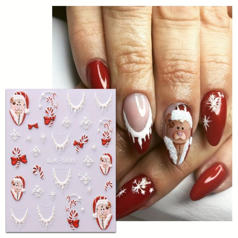 5D Christmas Nail Art Stickers Santa Snowflake Gift Decals Self Adhesive
