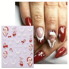 5D Christmas Nail Art Stickers Santa Snowflake Gift Decals Self Adhesive