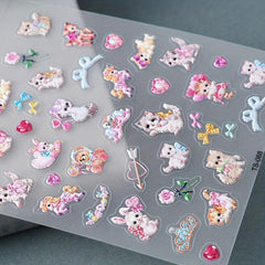 5D Cat Rabbit Nail Polish Stickers Animal Decals for Lady Girl