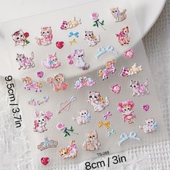5D Cat Rabbit Nail Polish Stickers Animal Decals for Lady Girl