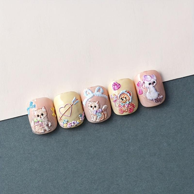 5D Cat Rabbit Nail Polish Stickers Animal Decals for Lady Girl