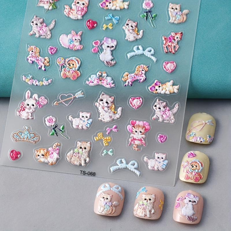5D Cat Rabbit Nail Polish Stickers Animal Decals for Lady Girl