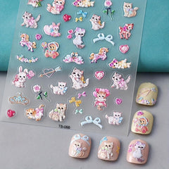 5D Cat Rabbit Nail Polish Stickers Animal Decals for Lady Girl