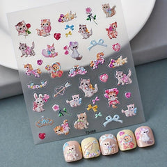 5D Cat Rabbit Nail Polish Stickers Animal Decals for Lady Girl