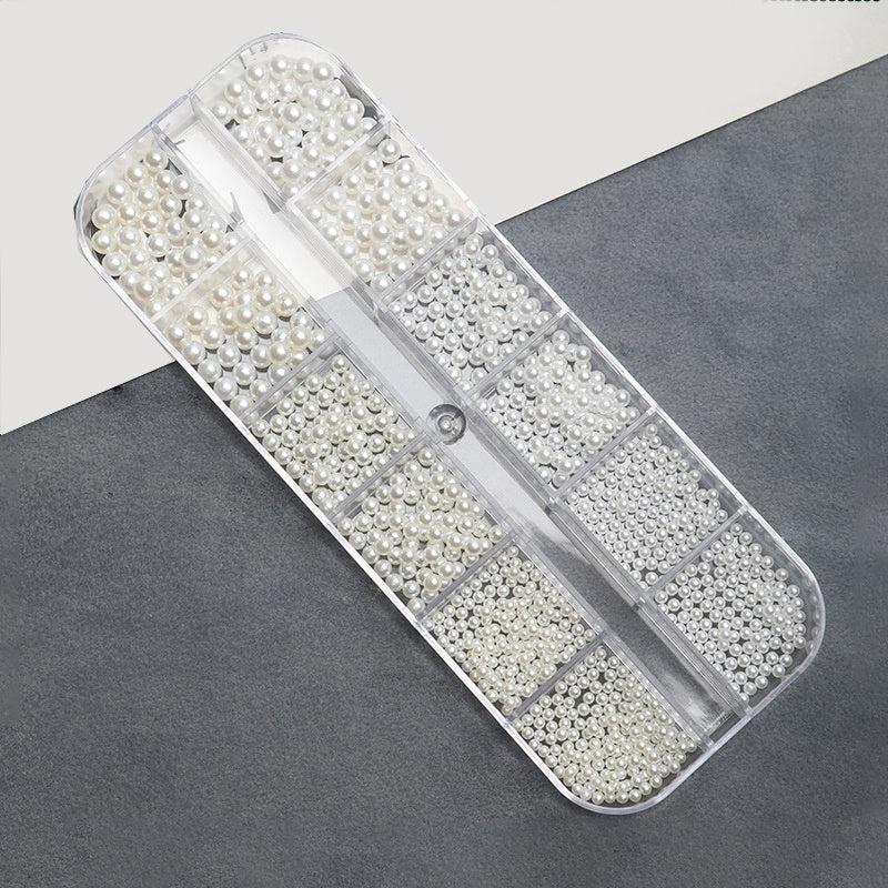 12 Grids Faux Pearl Nail Art Decoration Half Round Flat Bottom Nail Accessories