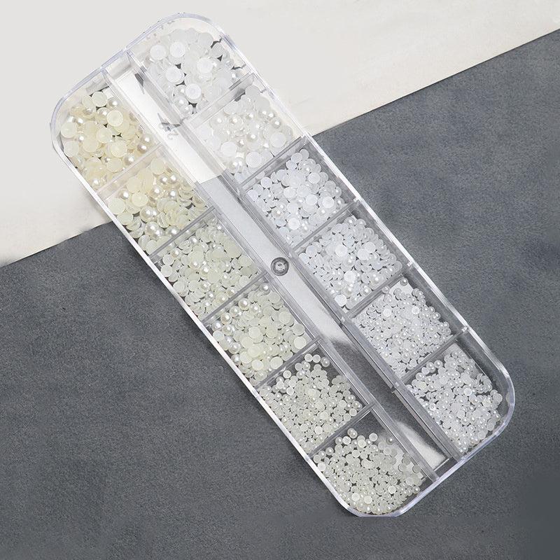 12 Grids Faux Pearl Nail Art Decoration Half Round Flat Bottom Nail Accessories