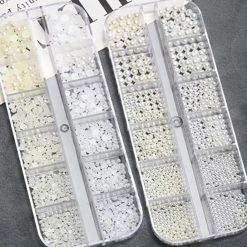 12 Grids Faux Pearl Nail Art Decoration Half Round Flat Bottom Nail Accessories