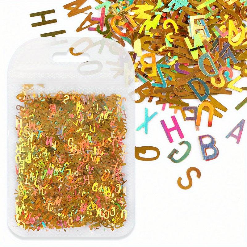 1pc Holographic Letter Nail Art Glitter 3D English Alphabet Nail Designs