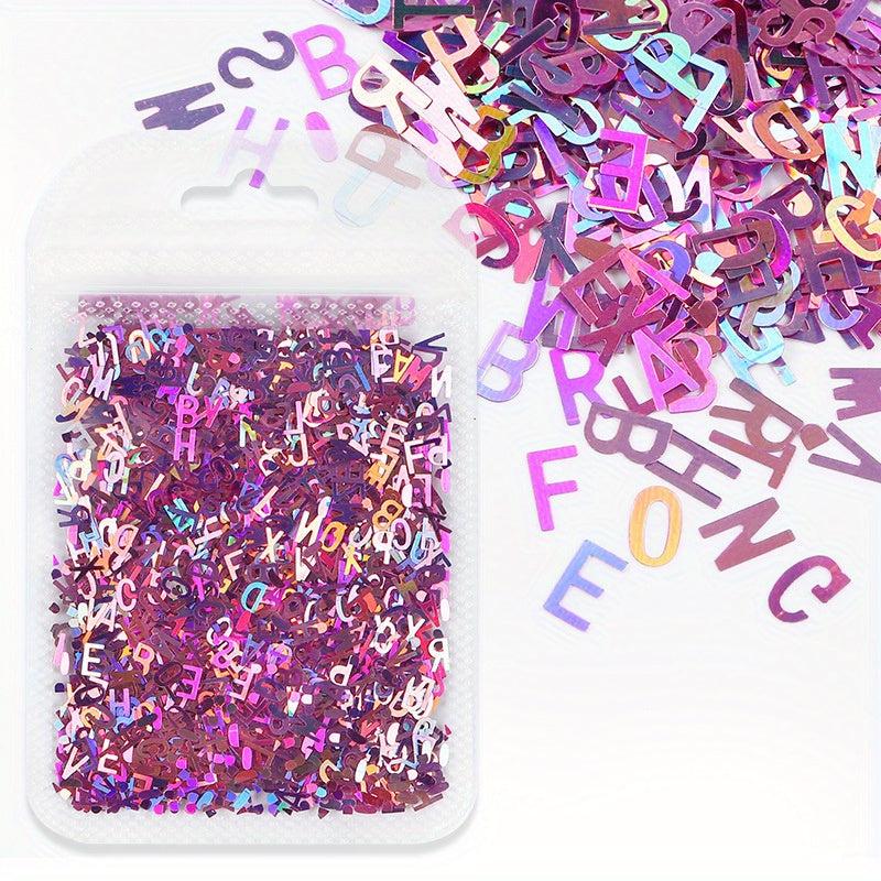 1pc Holographic Letter Nail Art Glitter 3D English Alphabet Nail Designs