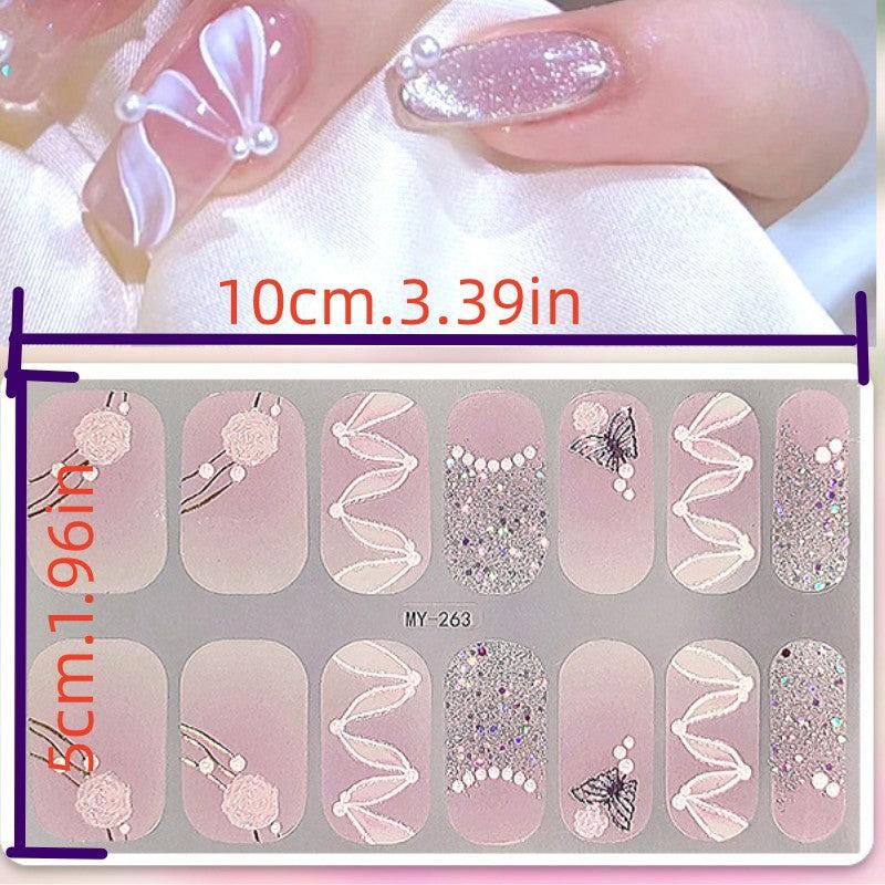 14pcs Flower Nail Art Stickers Full Wrap Nail Polish Strips Self Adhesive Decals