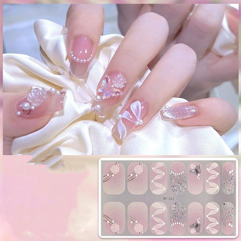 14pcs Flower Nail Art Stickers Full Wrap Nail Polish Strips Self Adhesive Decals