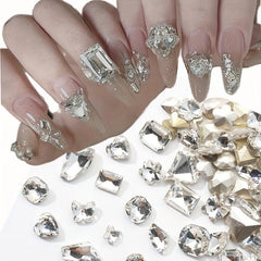 10pcs Iridescent Clear Crystal Rhinestones for Nail Designs, 3D Nail Charms