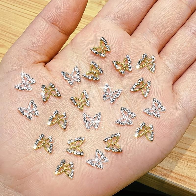 40 pcs Metal Rhinestone 3D Butterfly Nail Charms for Nail Art