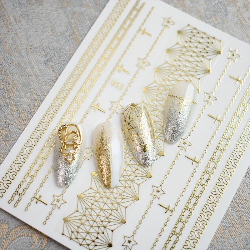 Golden Bronzing Nail Art Stickers Set - Heart Star Moon Self Adhesive Decals