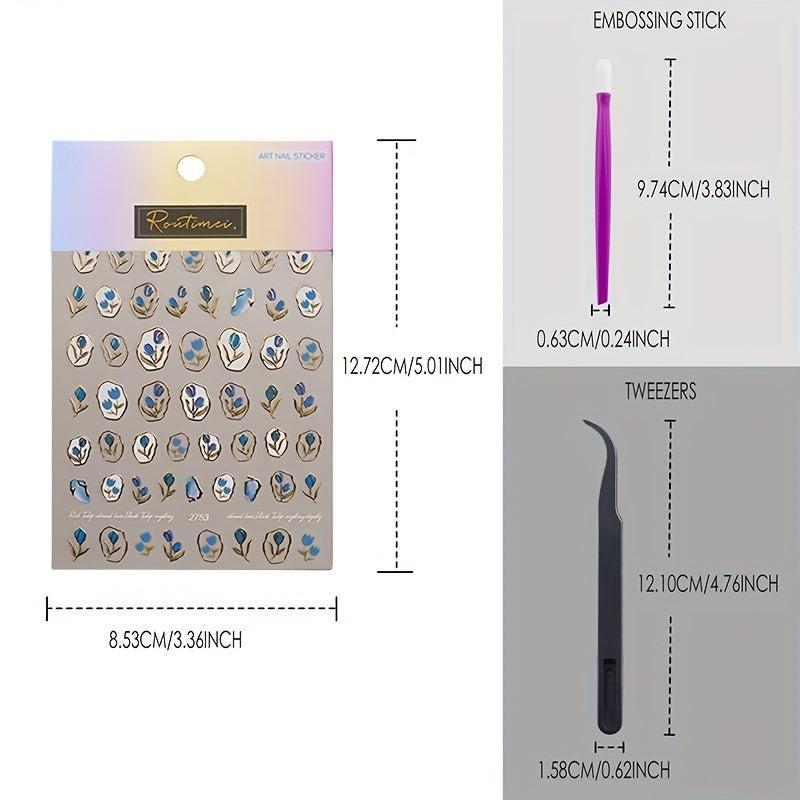 3D Embossed Rabbit Tulip Nail Stickers - Self Adhesive Bunny Nail Decals