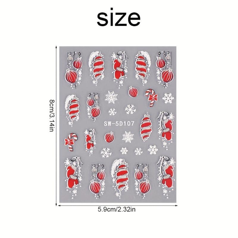 5D Embossed Christmas Nail Art Stickers Snowflake Glove Lantern Nail Art Decals