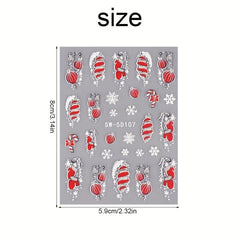 5D Embossed Christmas Nail Art Stickers Snowflake Glove Lantern Nail Art Decals