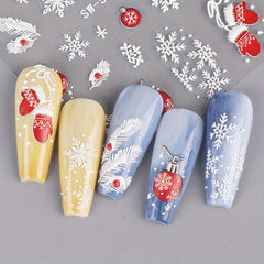 5D Embossed Christmas Nail Art Stickers Snowflake Glove Lantern Nail Art Decals