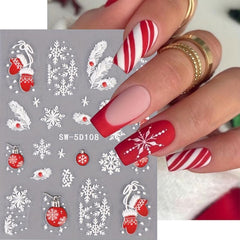 5D Embossed Christmas Nail Art Stickers Snowflake Glove Lantern Nail Art Decals