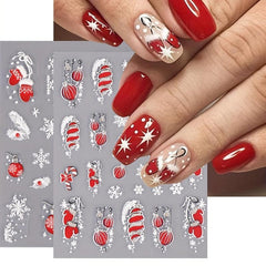5D Embossed Christmas Nail Art Stickers Snowflake Glove Lantern Nail Art Decals
